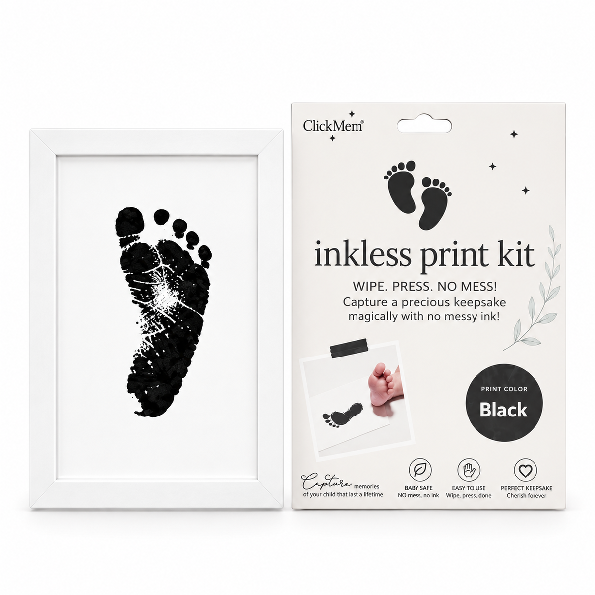 Double Photo & Handprint Keepsake Frame with Inkless Print Kit