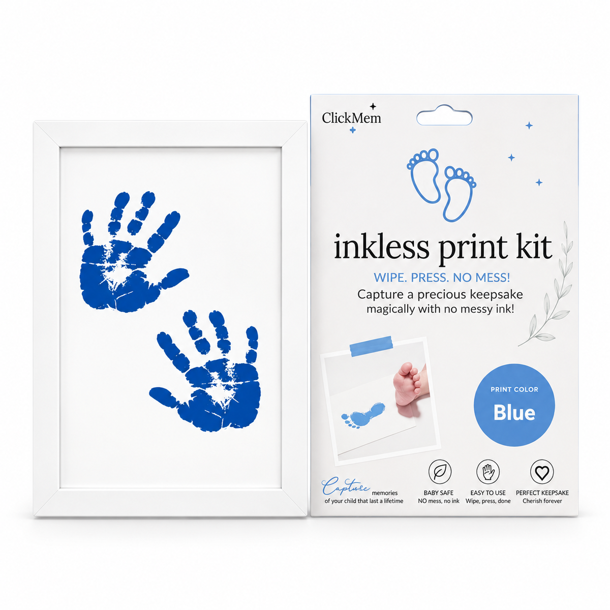 Double Photo & Handprint Keepsake Frame with Inkless Print Kit