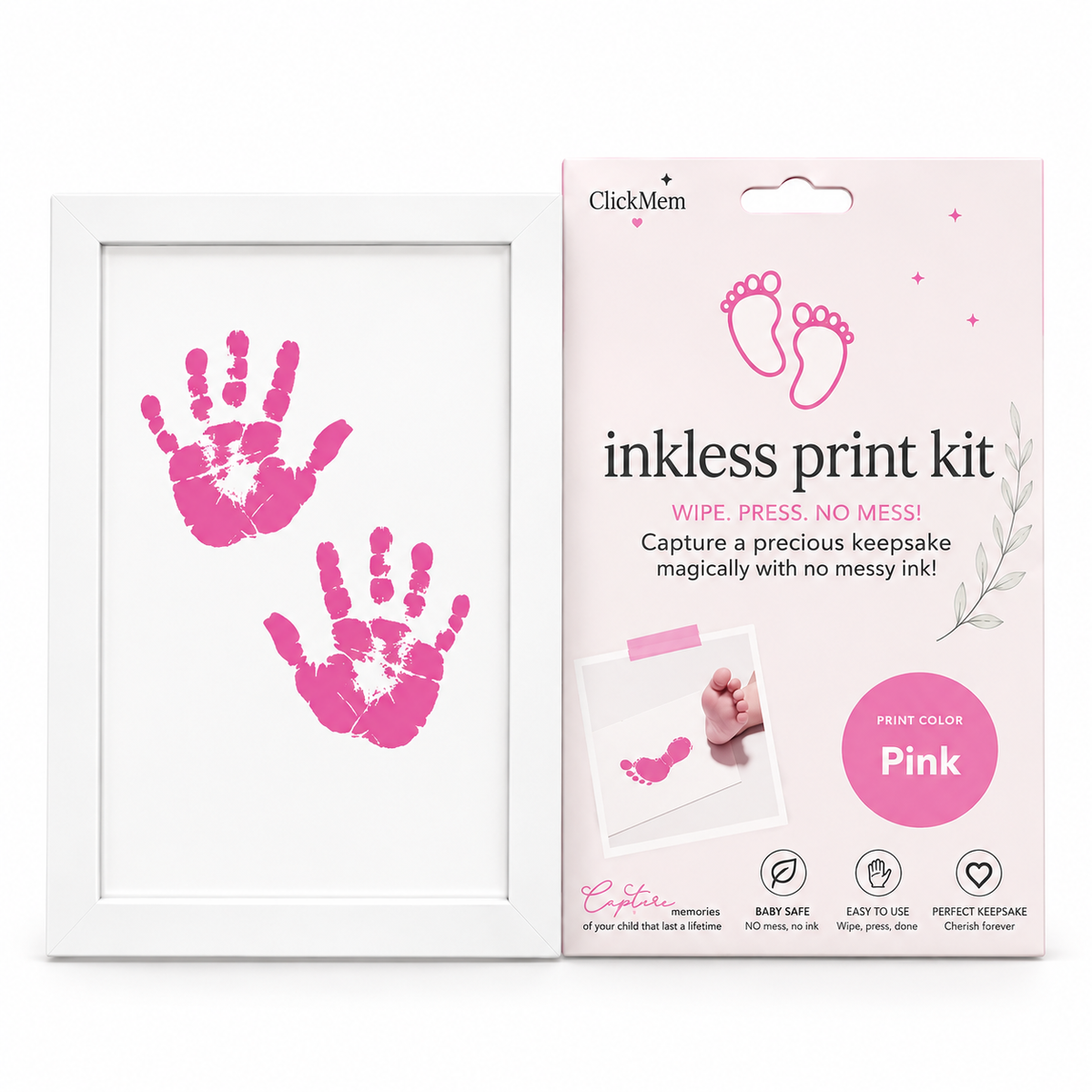 Double Photo & Handprint Keepsake Frame with Inkless Print Kit