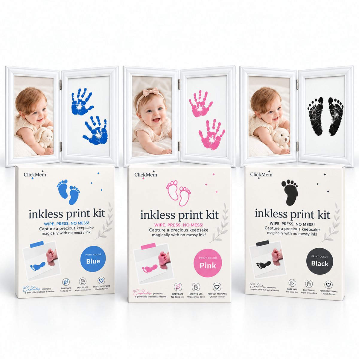 Double Photo & Handprint Keepsake Frame with Inkless Print Kit